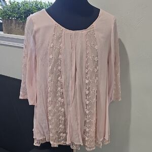 Magnolia Blush Pink Floral Lace Blouse